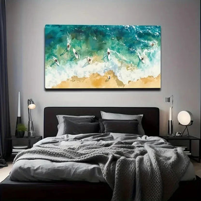Ocean Waves Surfing Décor Wall Art Canvas Office Home Room Framed 120x60cm