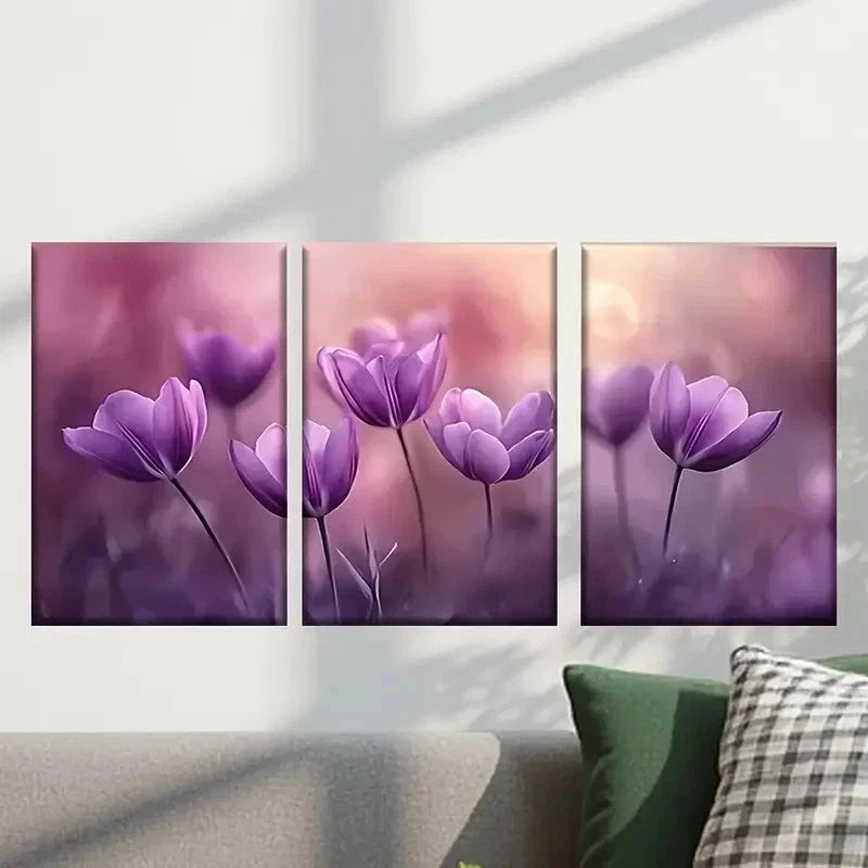 3pcs Purple Tulipaceas Decoration Wall Art Set Canvas Framed 50x70cm - High Quality Print 100% Australian Made Wall Canvas Ready to Hang