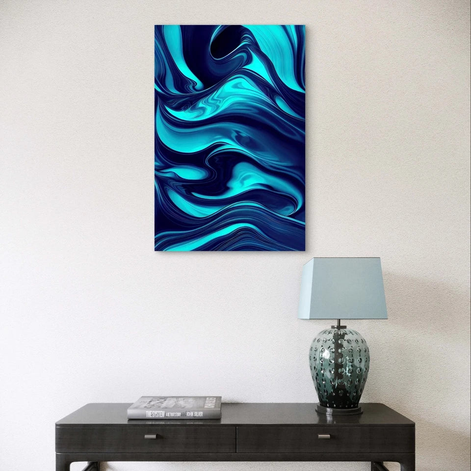 Vibrant Navy Blue Fluid Marble Modern Fluid 40x60cm Metal Print Ready to Hang