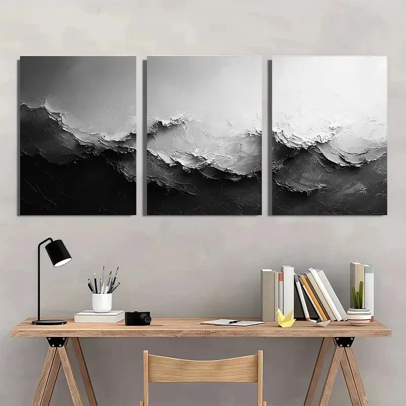 3pcs Black and White Minimalist Art Metal Print Ready to Hang Art - Bella Home Decor