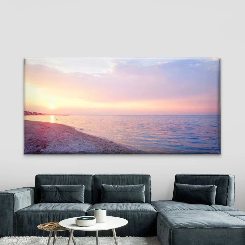 Greek Island Beach Scene Wall Art Canvas Office Home Room Framed 120x60cm