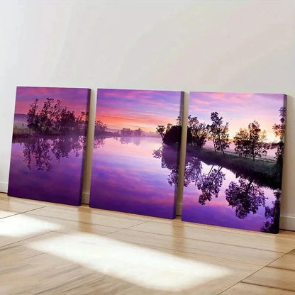 3pcs Natural Landscape Art Sunset Lake Wall Art Set Canvas Framed 40x60cm - High Quality Print 100% Australian Made Wall Canvas Ready to Hang - Bella Home Decor