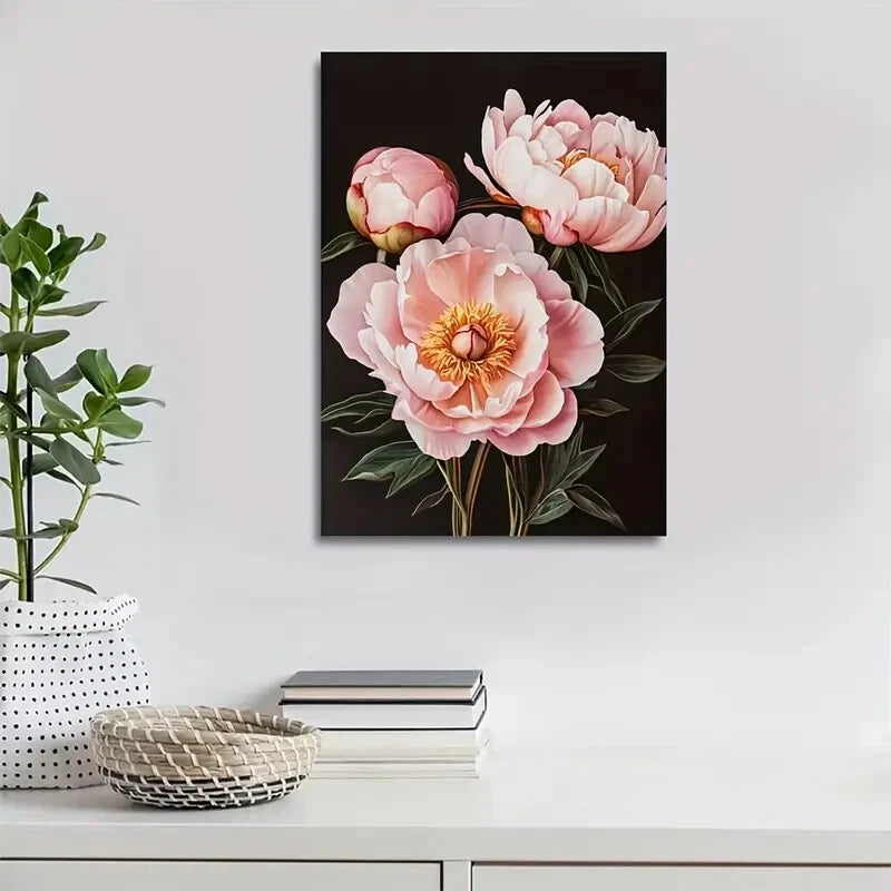 Beautiful Vibrant Pink Peonies Floral Painting 40x60cm Metal Print Ready to Hang - Bella Home Decor