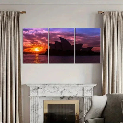 3pcs Sydney Opera House At Sunset Wall Art Canvas Unframed - High Quality Print 100% Australian Made Wall Canvas