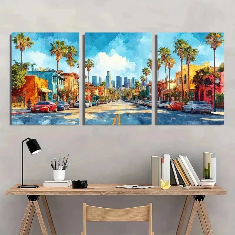 3pcs Los Angeles California Cityscape Perfect Wall Art Set Canvas Framed 50x70cm - High Quality Print 100% Australian Made Wall Canvas Ready to Hang