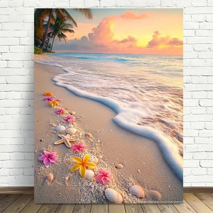 Beautiful Tropical Beach Sunset Painting 40x60cm Metal Print Ready to Hang - Bella Home Decor