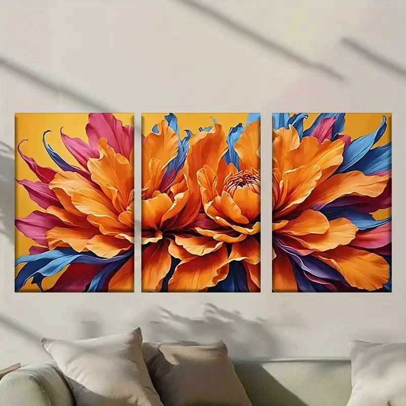 3pcs Flower on a Yellow Background Wall Art Set Canvas Framed 60x90cm - High Quality Print 100% Australian Made Wall Canvas Ready to Hang - Bella Home Decor
