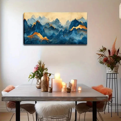 Blue And Golden Tones With Text Wall Art Canvas Office Home Room Framed 120x60cm