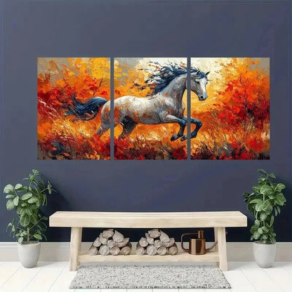 3pcs Abstract Colorful Forest with White Horse Wall Art Set Canvas Framed 50x70cm - High Quality Print 100% Australian Made Wall Canvas Ready to Hang - Bella Home Decor