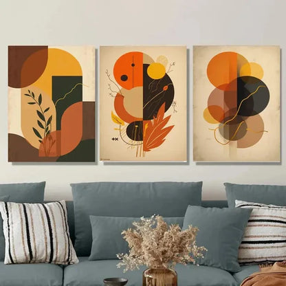 3pcs Retro Abstract Geometric & Floral Designs Wall Art Set Canvas Unframed - High Quality Print 100% Australian Made Wall Canvas