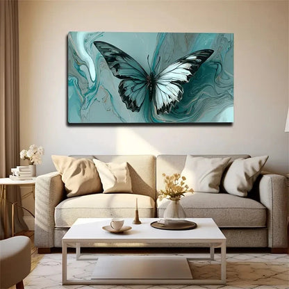 Teal Blue & White Abstract Wall Art Canvas Office Home Room Framed 120x60cm