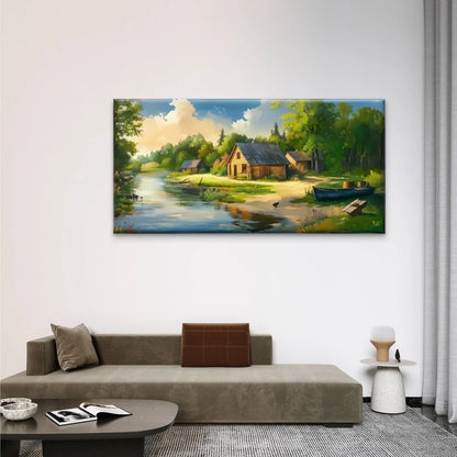 River House Nature Perfect Wall Art Canvas Office Home Room Framed 120x60cm
