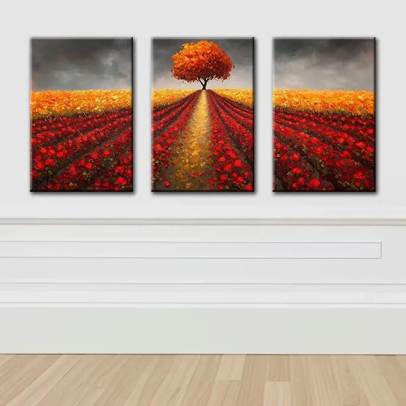 3pcs Charming Flower Fields Wall Art Set Canvas Framed 60x90cm - High Quality Print 100% Australian Made Wall Canvas Ready to Hang - Bella Home Decor
