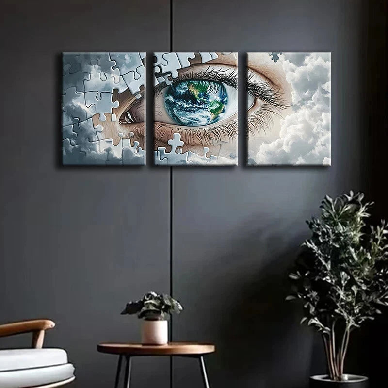 3pcs Modern Eye Puzzle Elegant Metal Print Ready to Hang Art