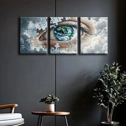 3pcs Modern Eye Puzzle Elegant Metal Print Ready to Hang Art
