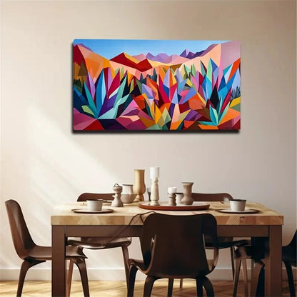 Colorful Cacti And Mountain Wall Art Canvas Office Home Room Framed 120x60cm