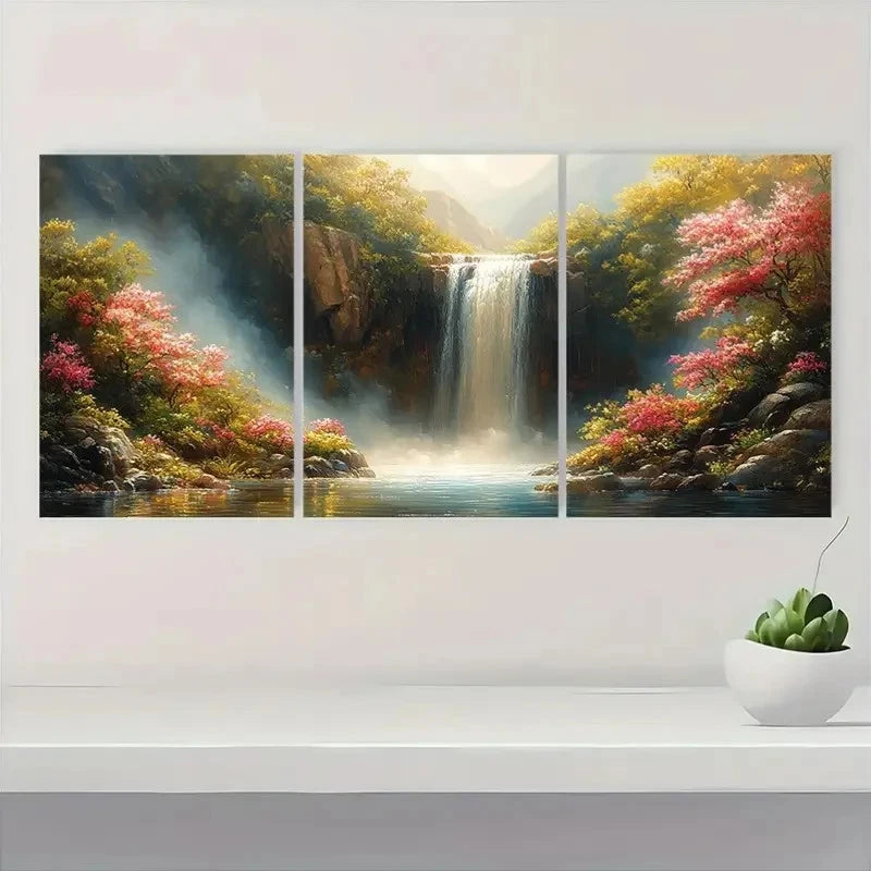 3pcs Colorful Flower Waterfall Painting D  Wall Art Set Canvas Framed 60x90cm - High Quality Print 100% Australian Made Wall Canvas Ready to Hang - Bella Home Decor