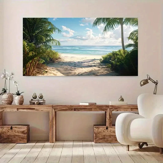 Beach Scene Frameless Nature Wall Art Canvas Office Home Room Framed 120x60cm