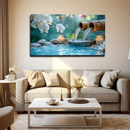 Serene Blue Spring Water White Wall Art Canvas Office Home Room Framed 120x60cm