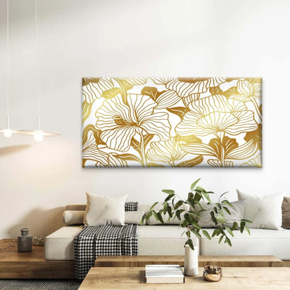 Elegant Golden Floral Pattern Wall Art Canvas Office Home Room Framed 120x60cm - Bella Home Decor