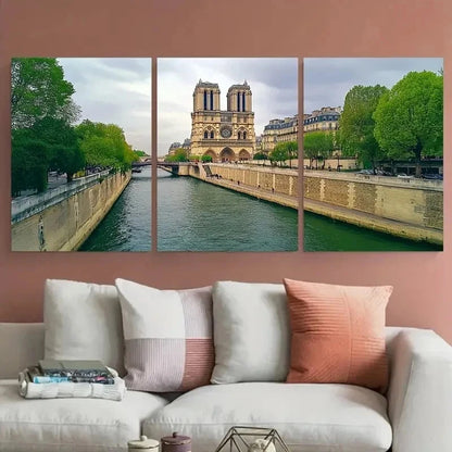 3pcs Tower & Seine River Scene Décor Perfect Wall Art Set Canvas Framed 60x90cm - High Quality Print 100% Australian Made Wall Canvas Ready to Hang