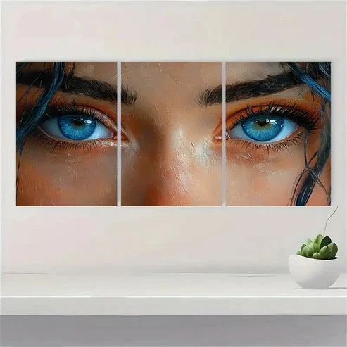 3pcs Abstract Blue Eyed Girl Face Beaut GJ Wall Art Set Canvas Unframed - High Quality Print 100% Australian Made Wall Canvas - Bella Home Decor
