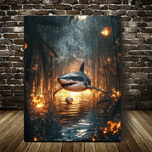 Glowing Embers & Bamboo Grove Scene Painting 40x60cm Metal Print Ready to Hang - Bella Home Decor