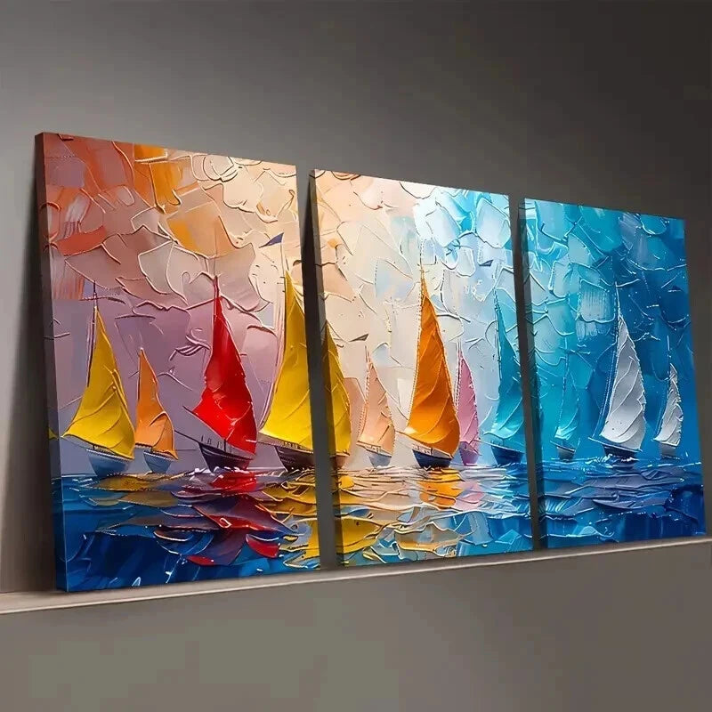 3pcs Modern Abstract Sailing Landscape Wall Art Set Canvas Framed 50x70cm - High Quality Print 100% Australian Made Wall Canvas Ready to Hang
