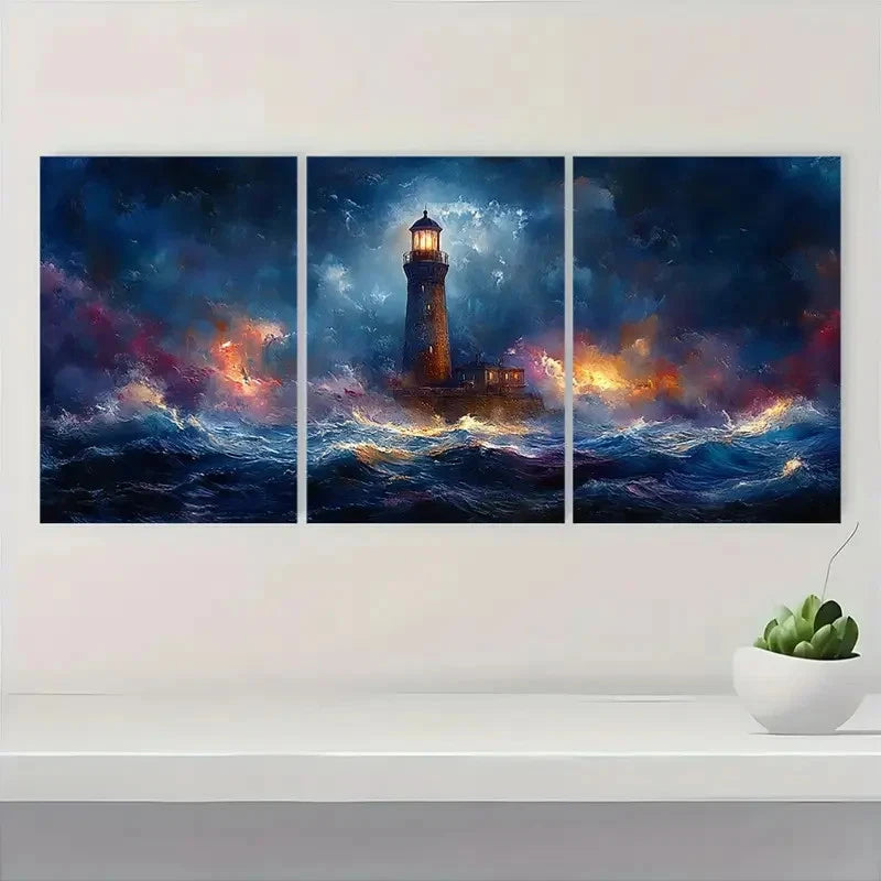 3pcs  Lighthouse by the Sea  nk     Wall Art Set Canvas Framed 60x90cm - High Quality Print 100% Australian Made Wall Canvas Ready to Hang - Bella Home Decor