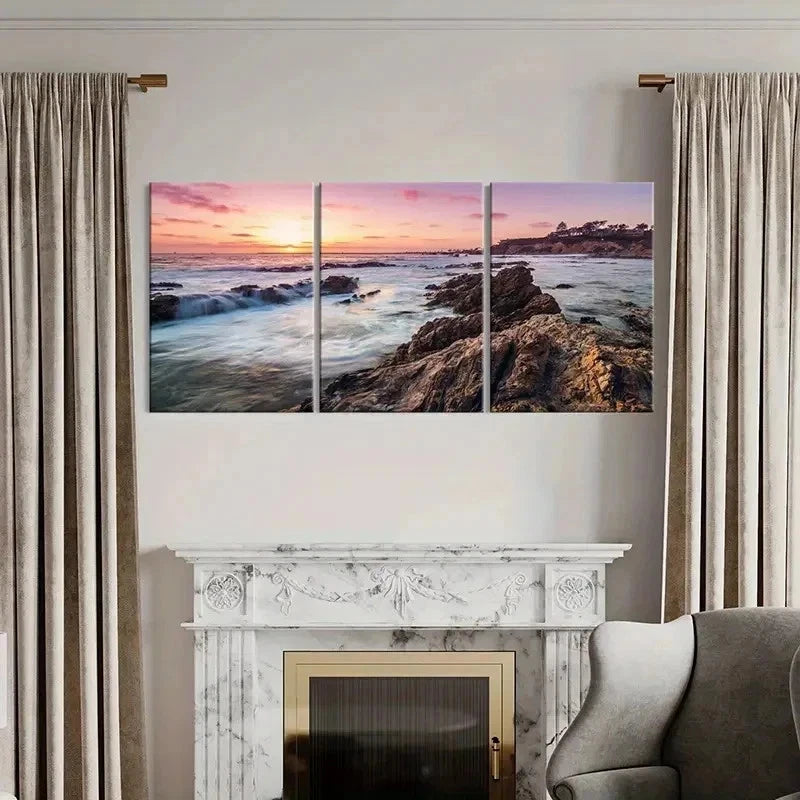 3pcs Vibrant Sunset Seaside Landscape Wall Art Set Canvas Framed 60x90cm - High Quality Print 100% Australian Made Wall Canvas Ready to Hang