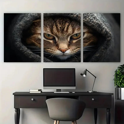 3pcs Angry Cat Wool Blanket deco   Wall Art Set Canvas Framed 60x90cm - High Quality Print 100% Australian Made Wall Canvas Ready to Hang - Bella Home Decor