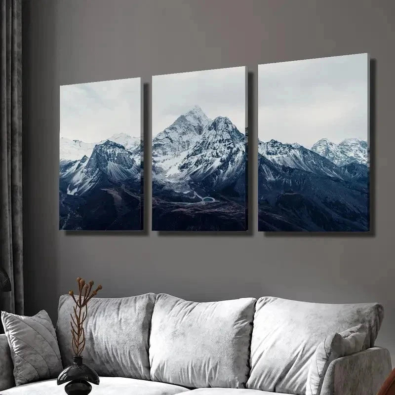 3pcs Featuring Mountains Lakes And Snowflakes Wall Art Set Canvas Framed 50x70cm - High Quality Print 100% Australian Made Wall Canvas Ready to Hang