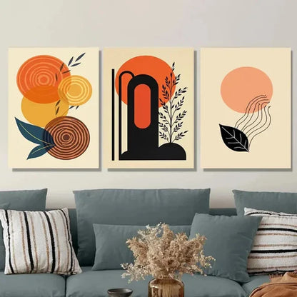 3pcs Vibrant Orange & Black Geometric Abstract Wall Art Set Canvas Unframed - High Quality Print 100% Australian Made Wall Canvas