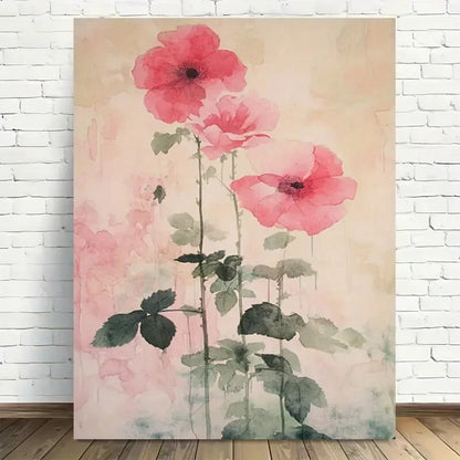 Beautiful Pink Roses and Green Leaves Painting 40x60cm Metal Print Ready to Hang - Bella Home Decor
