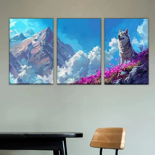 3pcs laptop with wolf Wall Art Set Canvas Unframed - High Quality Print 100% Australian Made Wall Canvas - Bella Home Decor
