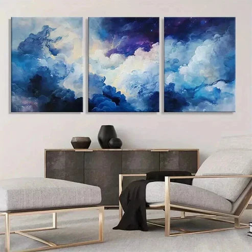 3pcs Dreamy Blue and Purple Sky Abstract Perfect Wall Art Canvas Unframed - High Quality Print 100% Australian Made Wall Canvas - Bella Home Decor