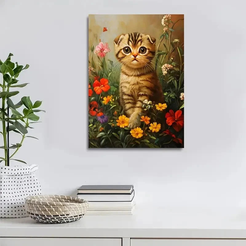 Adorable Scottish Fold Kitten with Vibrant Painting 40x60cm Metal Print Ready to Hang - Bella Home Decor