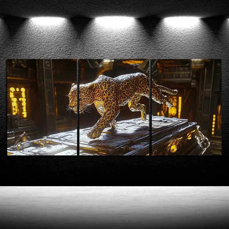 3pcs Leopard on the Roof Triptych Metal Print Ready to Hang Art - Bella Home Decor