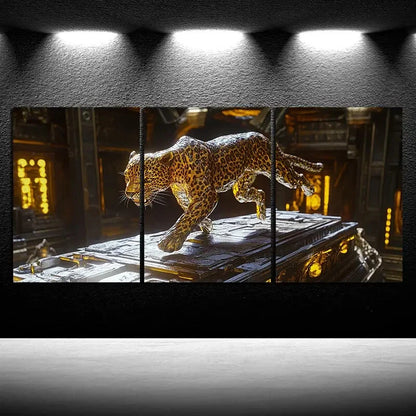 3pcs Leopard on the Roof Triptych Metal Print Ready to Hang Art - Bella Home Decor