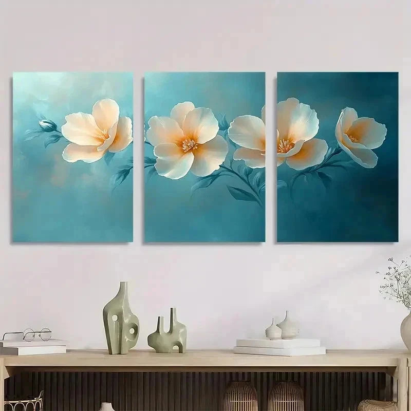 3pcs Elegant Beige Freesia Floral Perfect Wall Art Set Canvas Framed 60x90cm - High Quality Print 100% Australian Made Wall Canvas Ready to Hang - Bella Home Decor