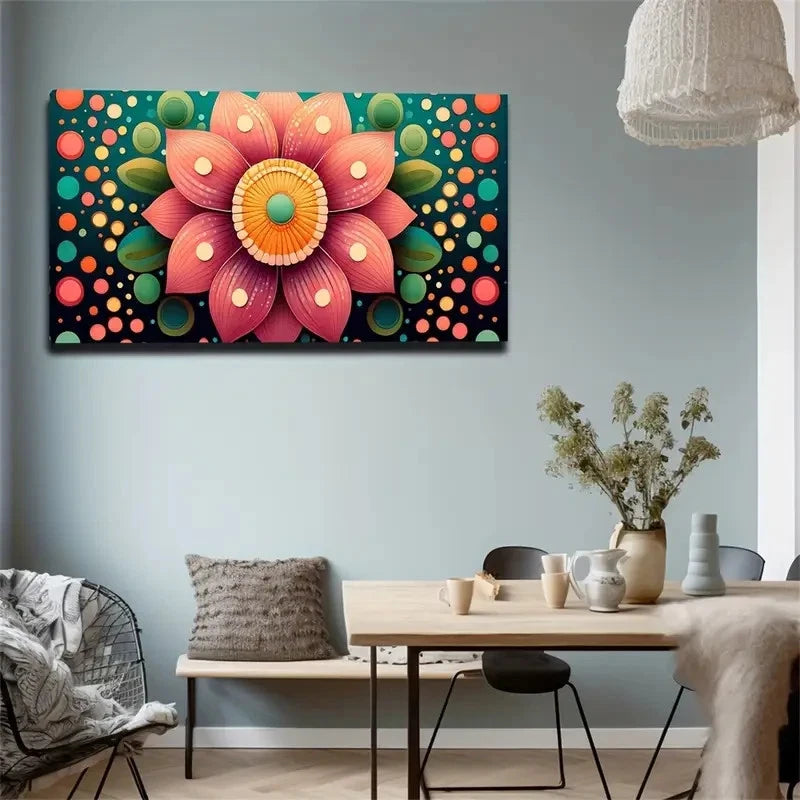Colorful Dots Vibrant Floral Wall Art Canvas Office Home Room Framed 120x60cm