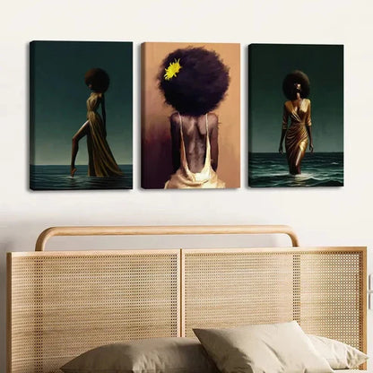 3pcs Fashion Artwork Beach Scenes Black Figures Wall Art Set Canvas Unframed - High Quality Print 100% Australian Made Wall Canvas