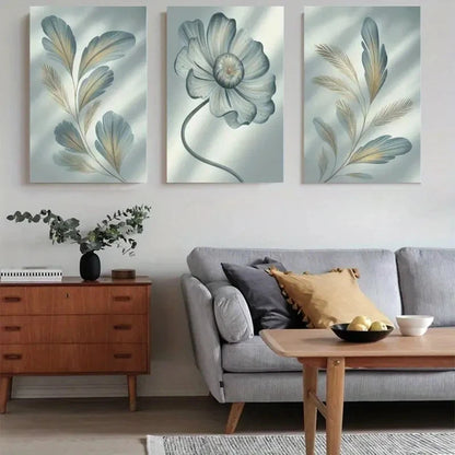 3pcs Artwork Feather Flower Painting Metal Print Ready to Hang Art - Bella Home Decor