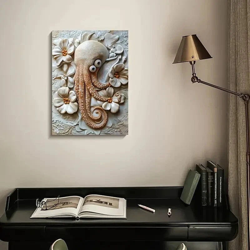 Cuttlefish Among Heart Shaped Flowers Painting 40x60cm Metal Print Ready to Hang - Bella Home Decor