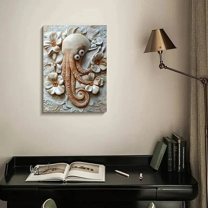 Cuttlefish Among Heart Shaped Flowers Painting 40x60cm Metal Print Ready to Hang - Bella Home Decor