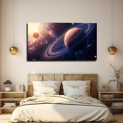 Celestial Planet With Glowing Wall Art Canvas Office Home Room Framed 120x60cm