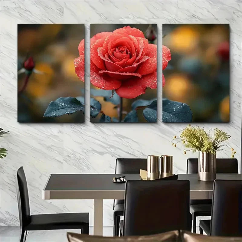3pcs Elegant Red Rose Floral Décor Perfect Wall Art Set Canvas Framed 40x60cm - High Quality Print 100% Australian Made Wall Canvas Ready to Hang - Bella Home Decor