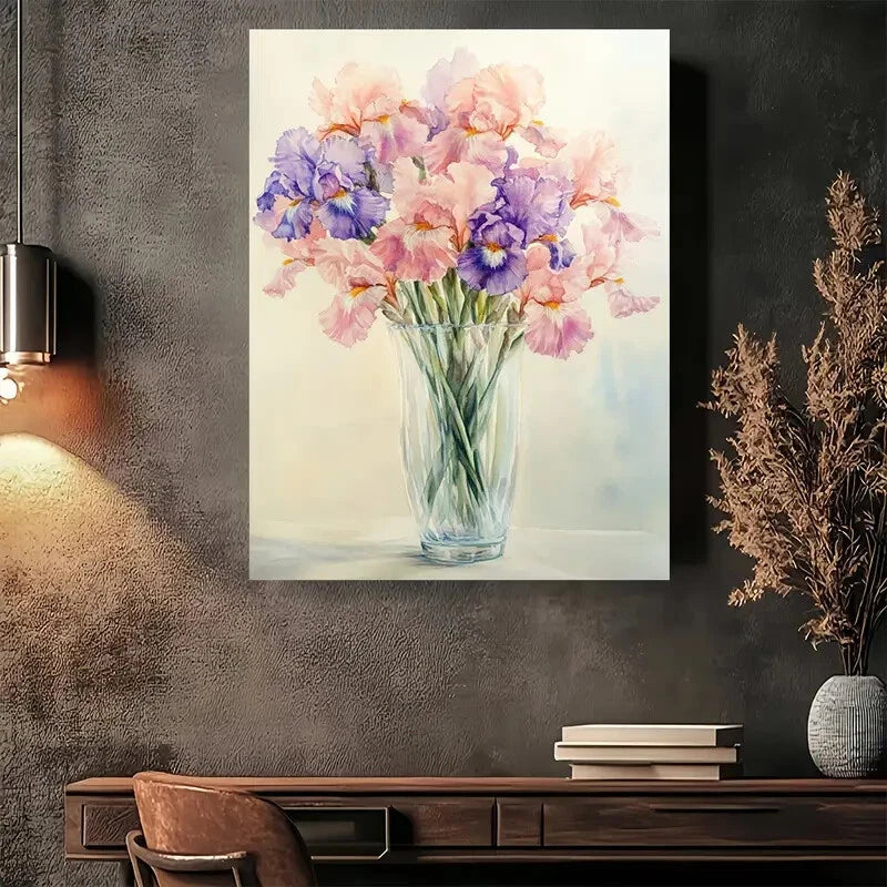 Beautiful Modern Pastel Iris Bouquet Painting 40x60cm Metal Print Ready to Hang - Bella Home Decor