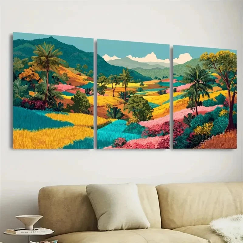 3pcs Sumba Mountain Park Sumba Island Indonesia Wall Art Set Canvas Framed 40x60cm - High Quality Print 100% Australian Made Wall Canvas Ready to Hang