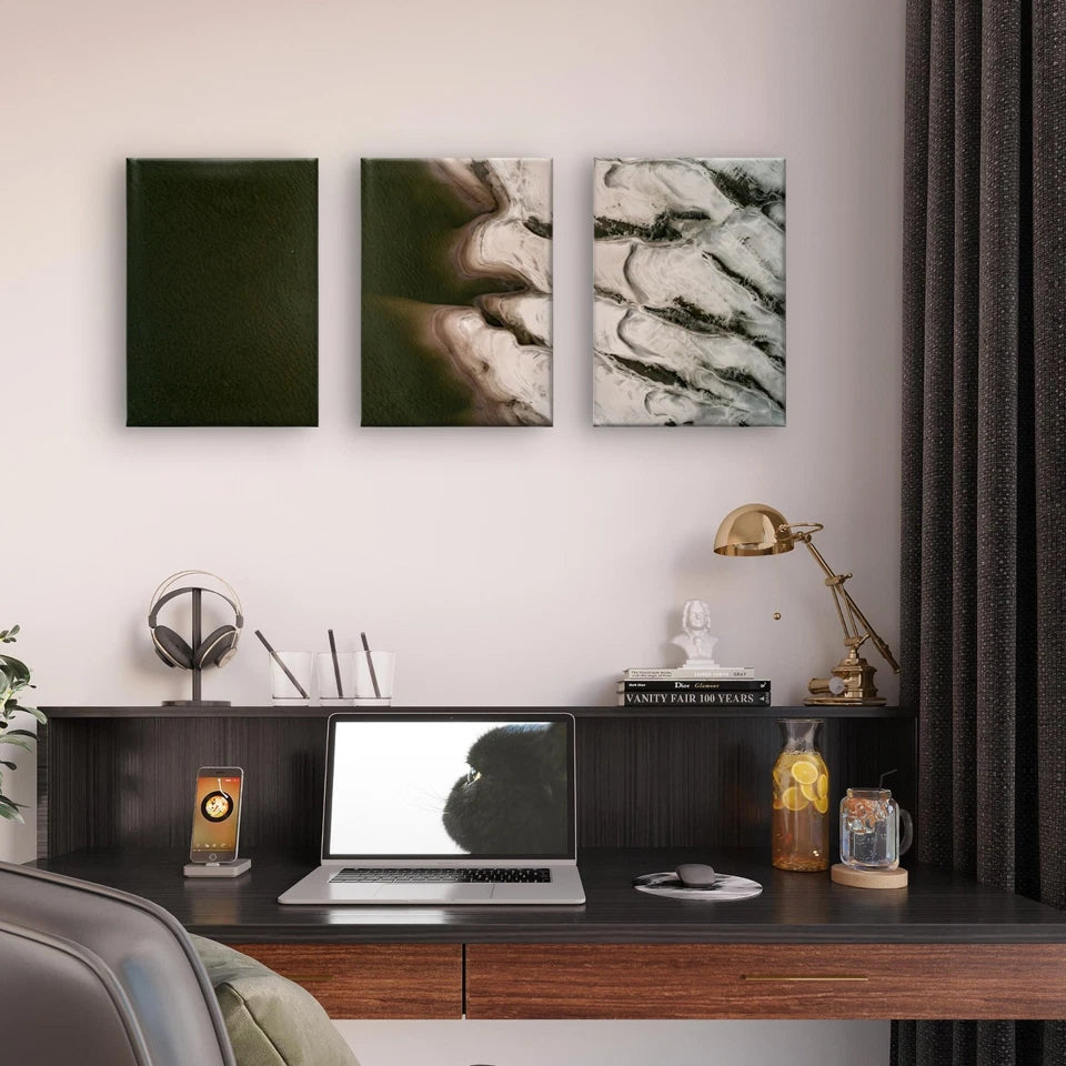 3pcs Dark Contemporary Abstract Nature Sand Wall Art Set Canvas Framed 50x70cm - High Quality Print 100% Australian Made Wall Canvas Ready to Hang